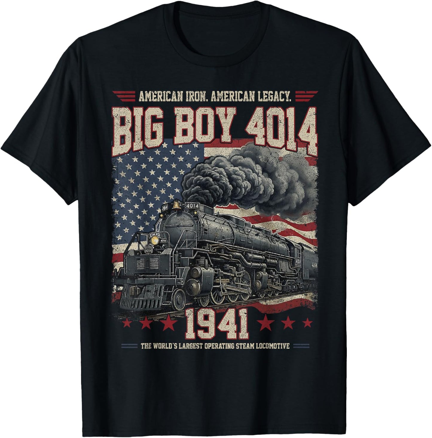 Big Boy 4014 Train 4th of July Retro US Flag Vintage Apparel T-Shirt - T-Shirt | Black