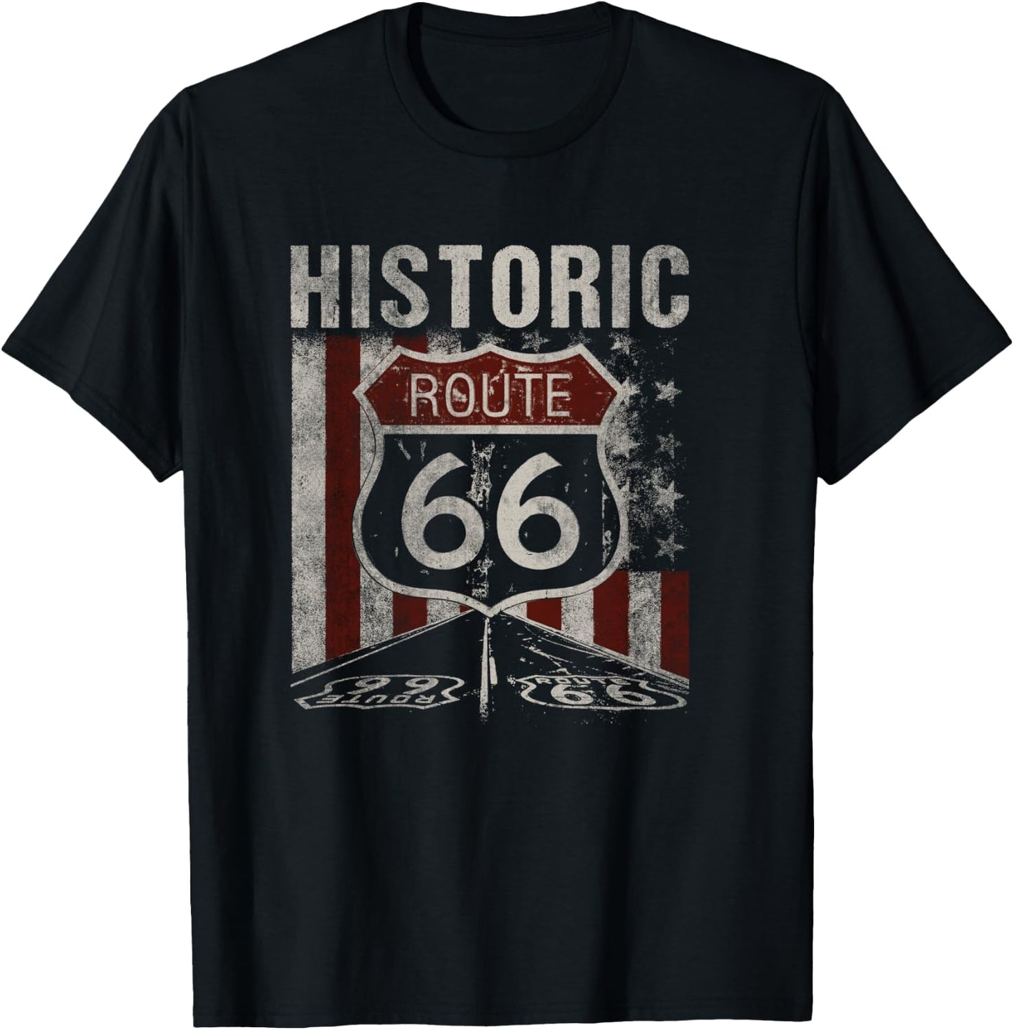 Historic U.S.A. Route 66 Highway Vintage America Road Sign T-Shirt - T-Shirt | Black
