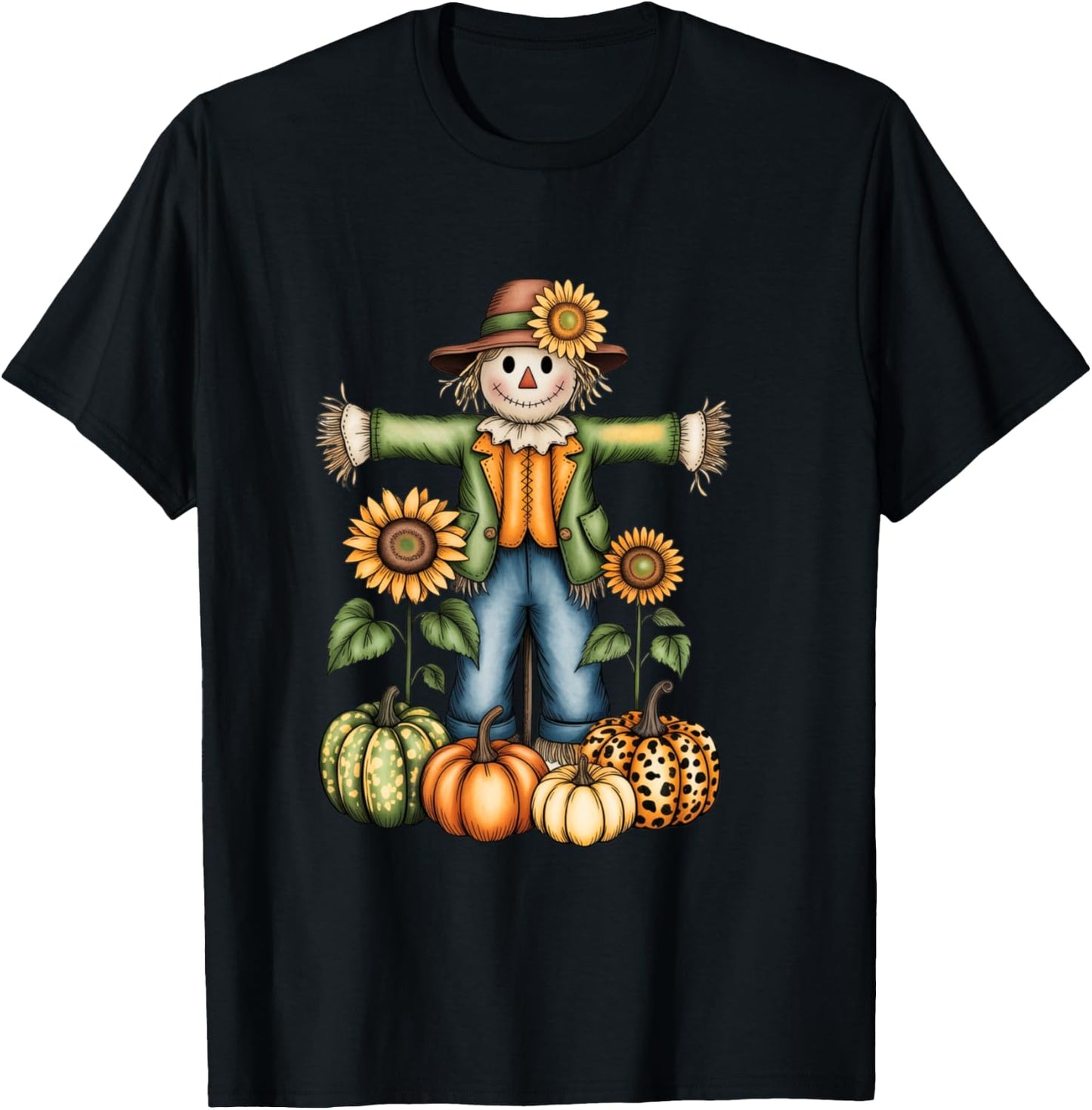 Funny Scarecrow Fall Season Autumn Gift Women Kids T-Shirt - T-Shirt | Black
