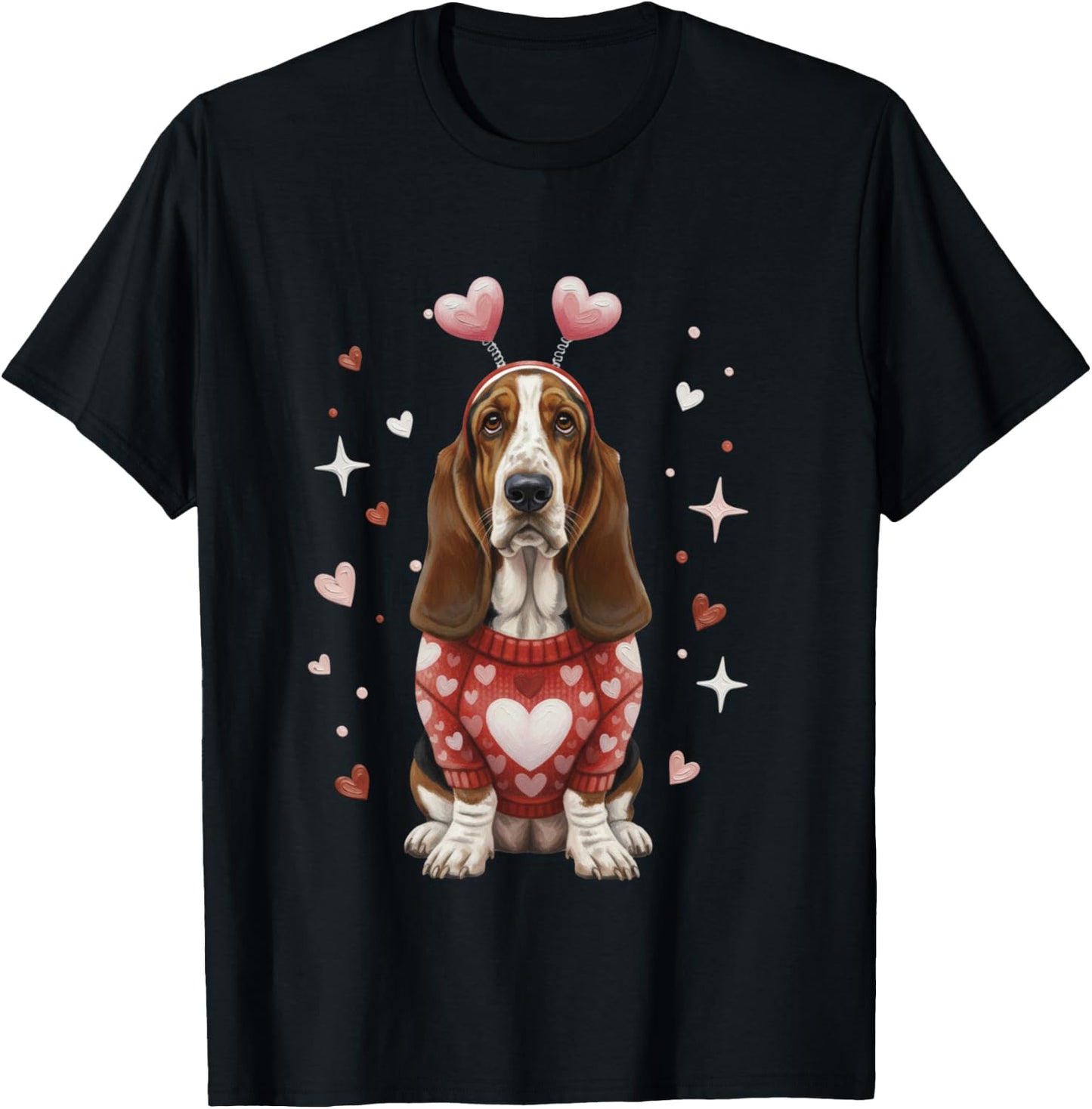 Cute Basset Hound Valentine Heart Valentines Day T-Shirt - T-Shirt | Black