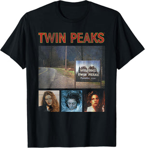 Twin Peaks Welcome Sign with Shelly, Laura, and Audrey TV T-Shirt - T-Shirt | Black