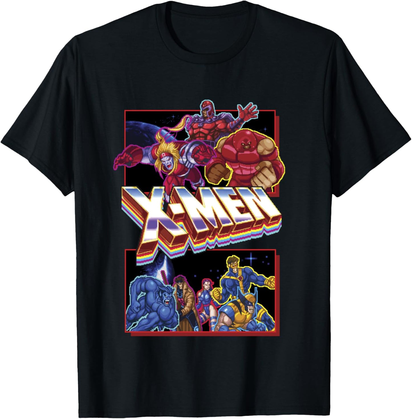 Marvel X-Men Classic Retro Video Game Logo Panels T-Shirt - T-Shirt | Black