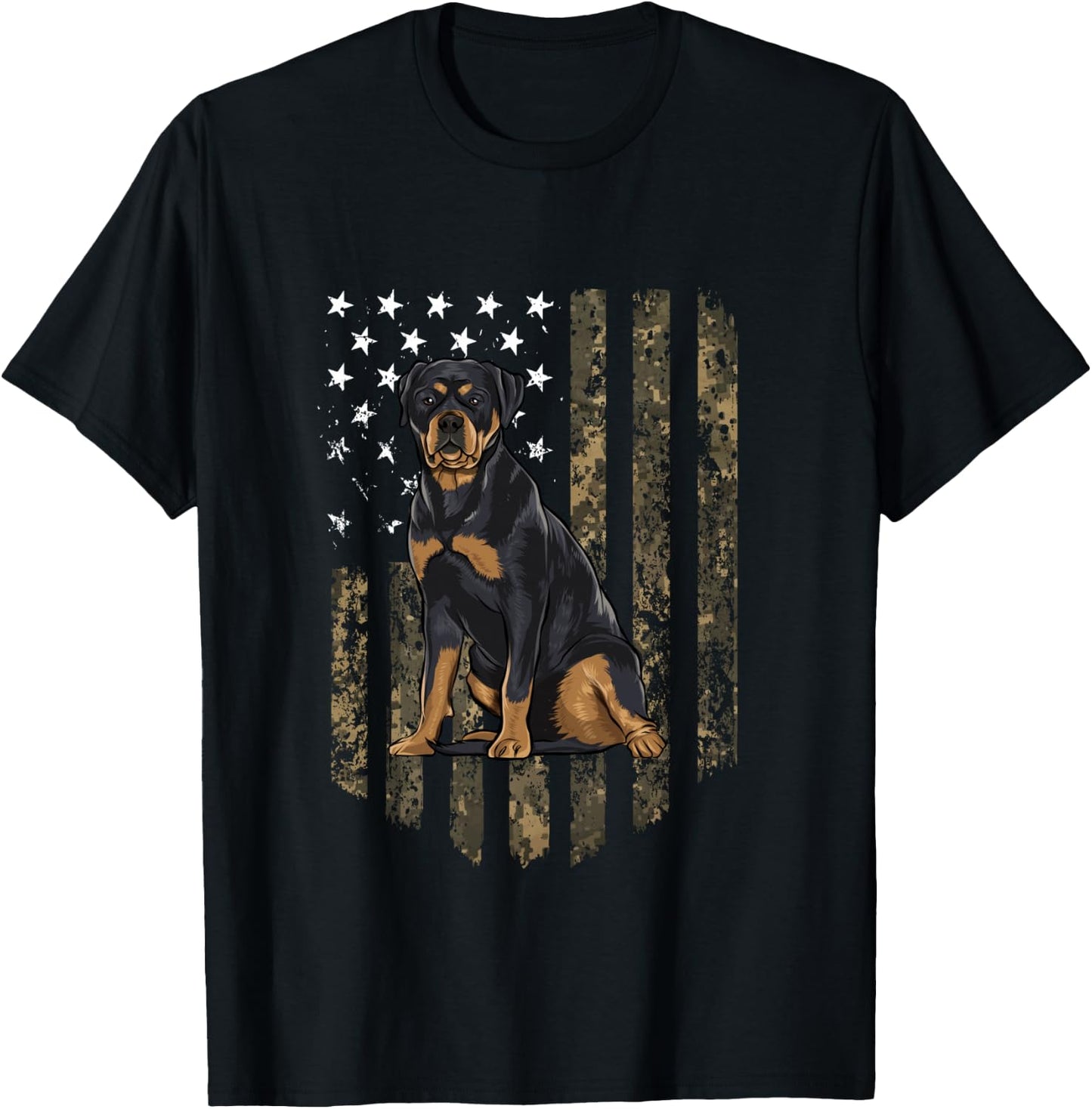 Camo American Flag Rottweiler 4th Of July USA T-Shirt - T-Shirt | Black