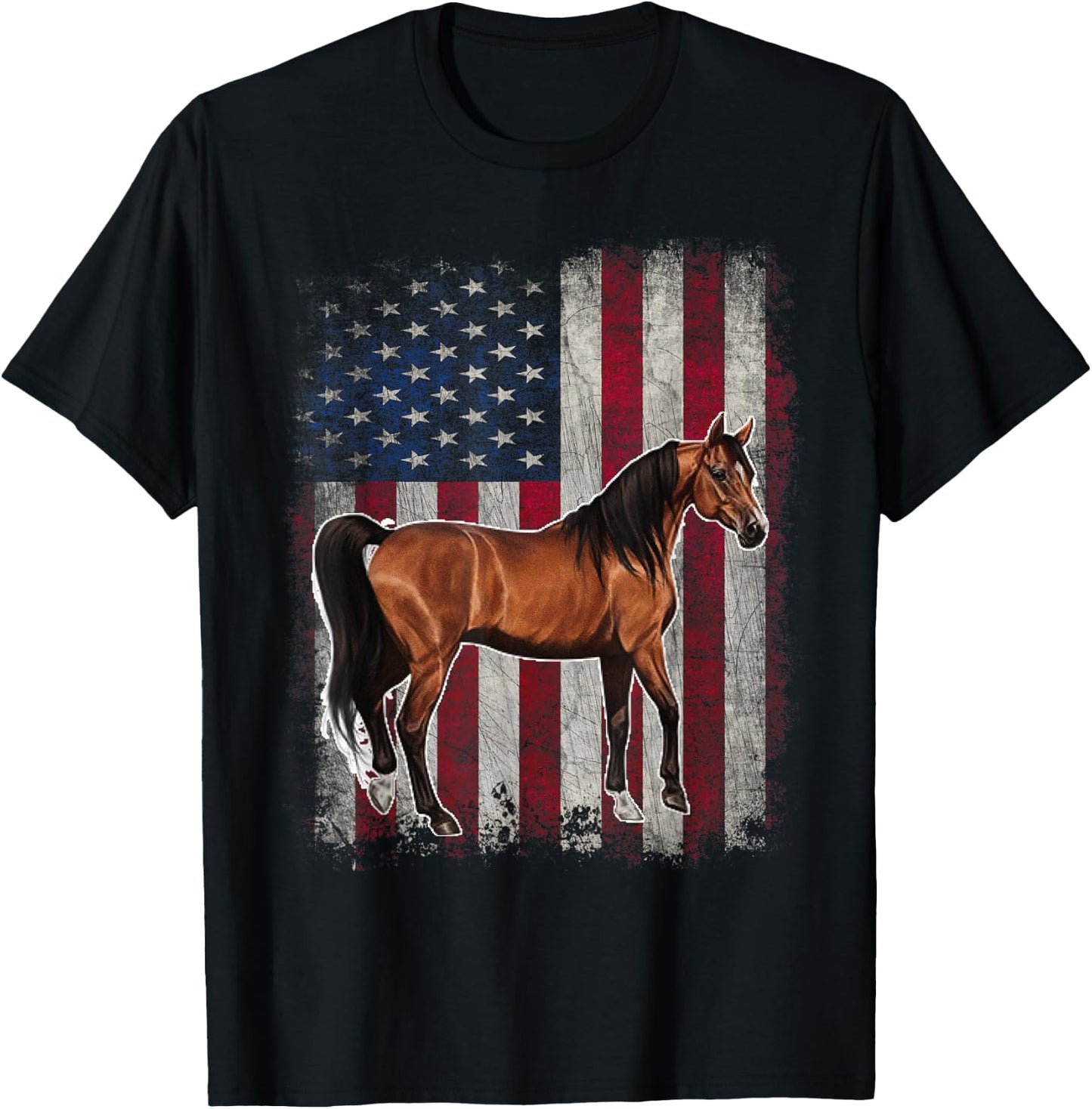 Arabian Horse Patriotic American Flag Vintage Horseback T-Shirt - T-Shirt | Black
