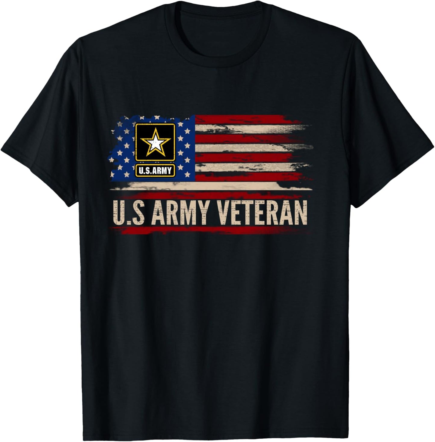 Vintage U.S Army Veteran with American Flag Veteran Gift T-Shirt - T-Shirt | Black