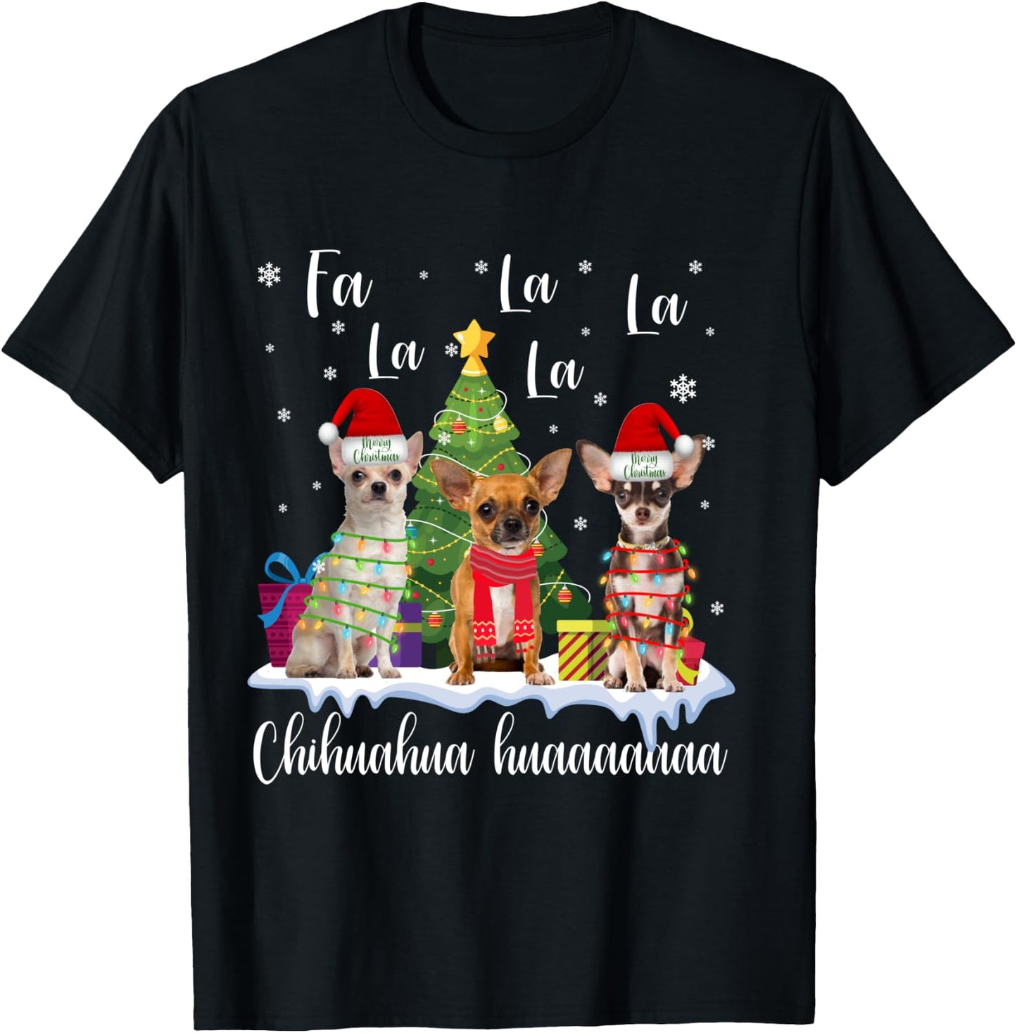 Chihuahua Dog Xmas Fa La La La Funny Ugly Christmas Sweater T-Shirt - T-Shirt | Black