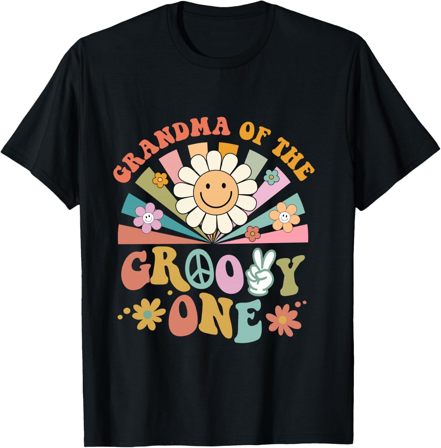 Grandma of Groovy One Matching Family First Birthday Party T-Shirt - T-Shirt | Black