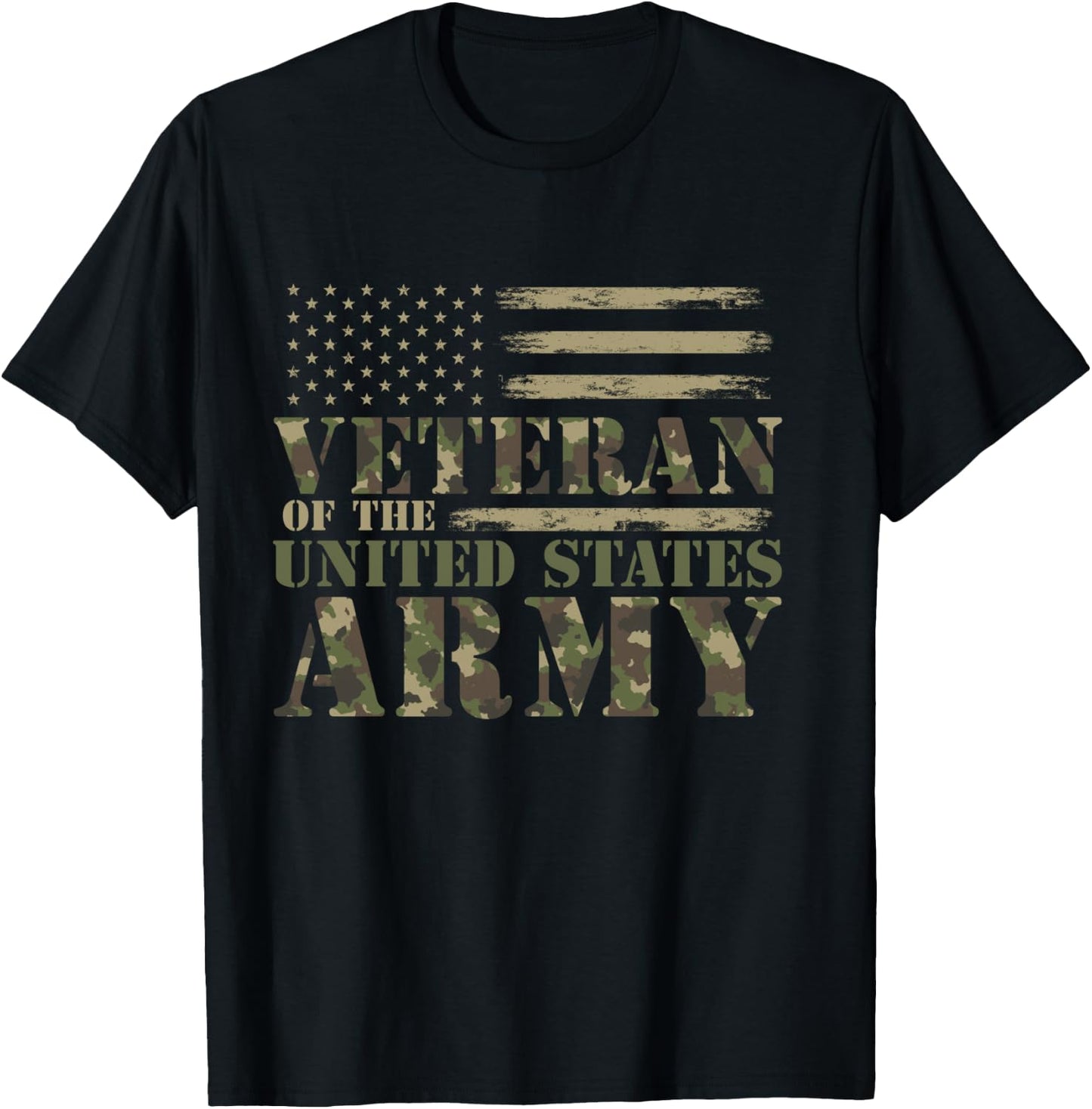 Veteran of The United States Army Camouflage US Flag Veteran T-Shirt - T-Shirt | Black