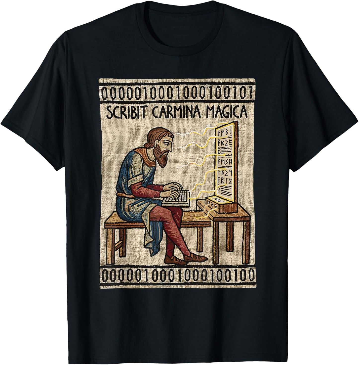 Programmer Enthralled Coding Ancient Medieval Tapestry T-Shirt - T-Shirt | Black