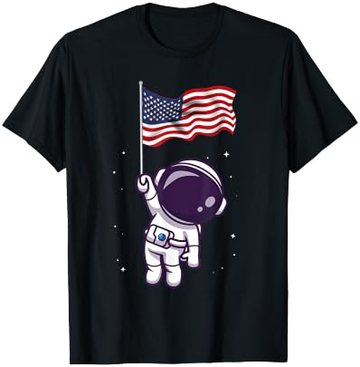 4th Of July Astronaut USA American Flag Funny Patriotic T-Shirt - T-Shirt | Black