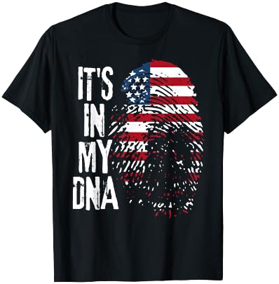 American fLAG It's In My DNA Fingerprint Patriotic USA Flag Women Kids Men T-Shirt - T-Shirt | Black