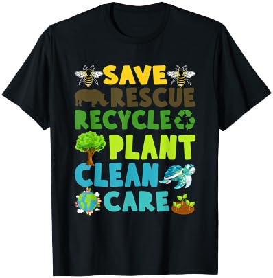 Save Bees Rescue Animals Recycle Plastic Earth Day Planet T-Shirt - T-Shirt | Black