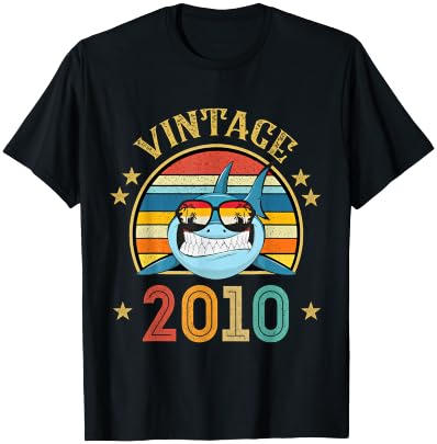 Vintage Shark Gift 16 Years Old Retro Vintage 2010 T-Shirt - T-Shirt | Black
