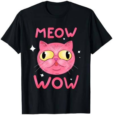Cat Meow Wow Women Girls Kids T-Shirt - T-Shirt | Black
