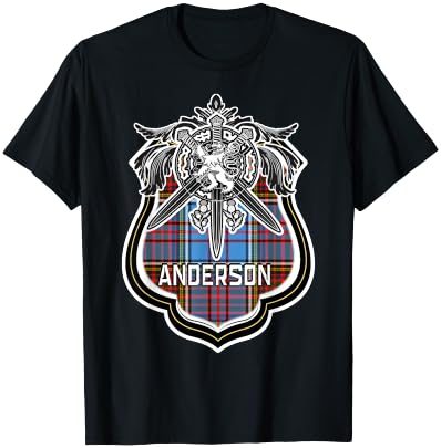 Anderson Scottish Clan Family Tartan Lion Sword Name T-Shirt - T-Shirt | Black
