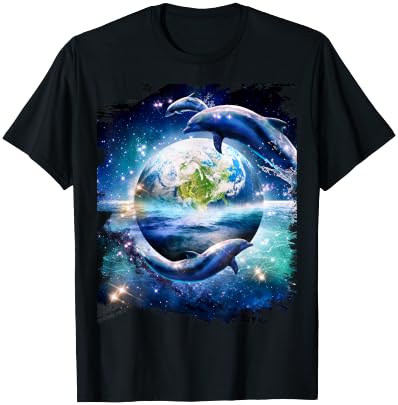 Galaxy Dolphin Dolphins In Space Earth T-Shirt - T-Shirt | Black