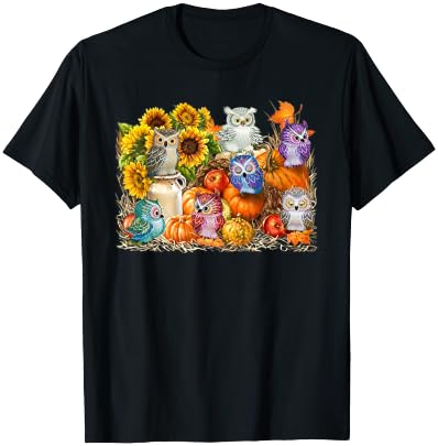 Autumn Owl Sunflower Pumpkin Halloween Costume T-Shirt - T-Shirt | Black